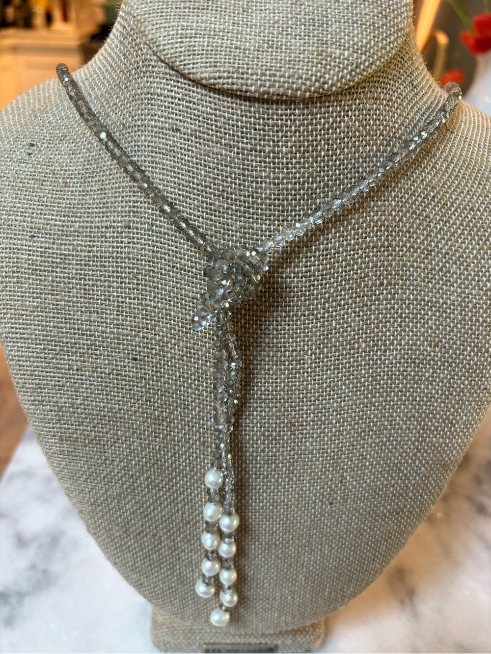 40” Crystal and Pearl Lariat Necklace